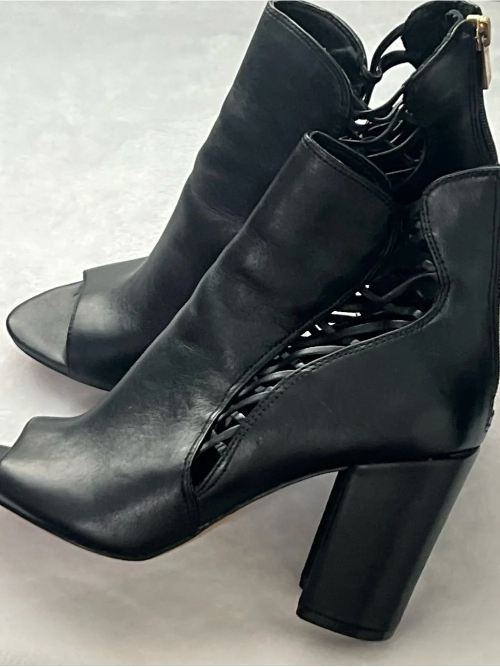 Jessica Simpson Black Open-Toe‎ Block Heel Booties with Side Cutouts, Size 7M/37